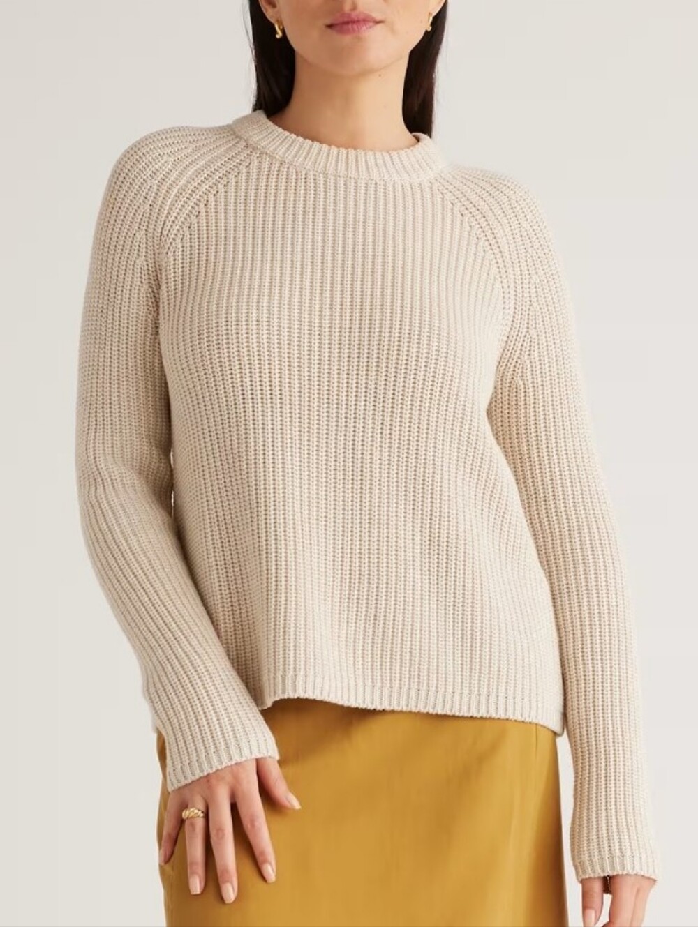 Quince Odganic Cotton Classic Crewneck Chunky Knit Sweater - Cream
